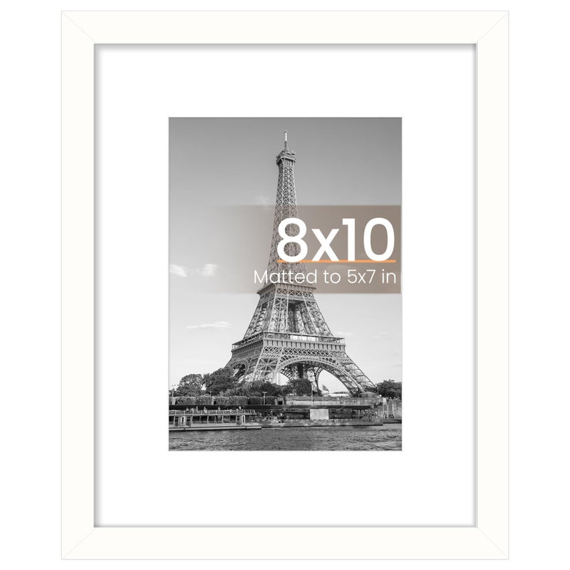 upsimples 8x10 Picture Frame, Display Pictures 5x7 with Mat or 8x10 Without Mat, Wall Hanging Photo Frame, White, 1 Pack - Image 1