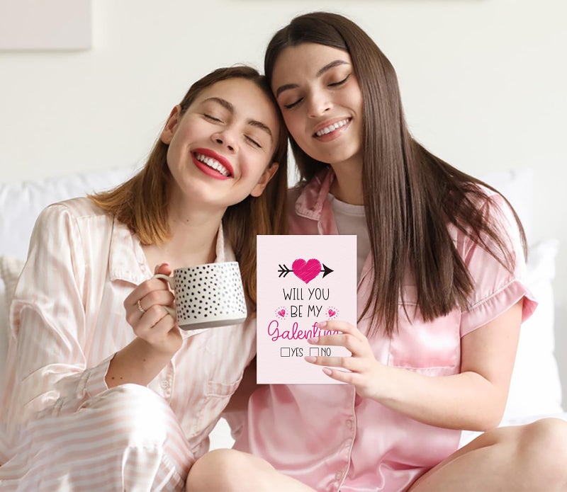 D4DREAM Happy Galentines Day Cards for Her Will You Be My Galentines Valentines Greeting Card for Friends Best Friend Pink Love Card Happy Galentines Gifts Card with Envelope for Friends Girl Women - Image 2