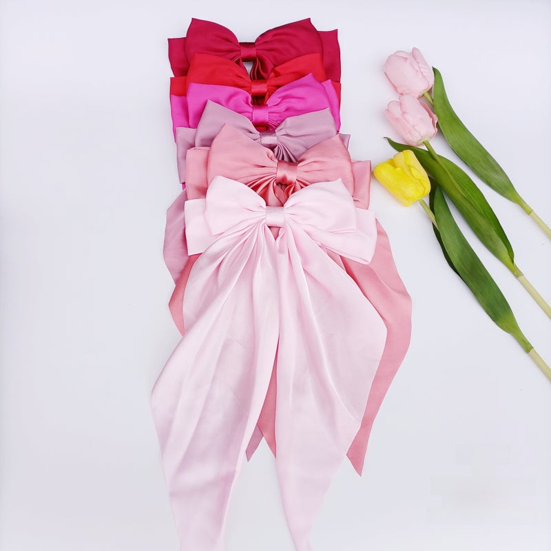 Generic Butterfly Bow Hair Clip Vintage Large Ribbon Pink series 6-piece set (wine red, red, rose red, lotus root starch, tender powder, watermelon red) 