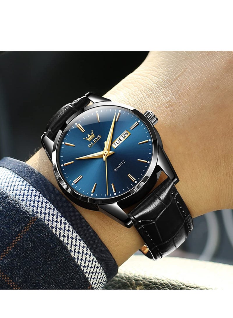 OLEVS Watches for Men Quartz Analog Water Resistant Leather Watch 6898 - Image 3