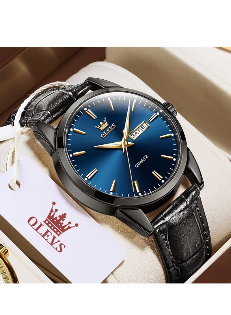 OLEVS Watches for Men Quartz Analog Water Resistant Leather Watch 6898 - Image 4