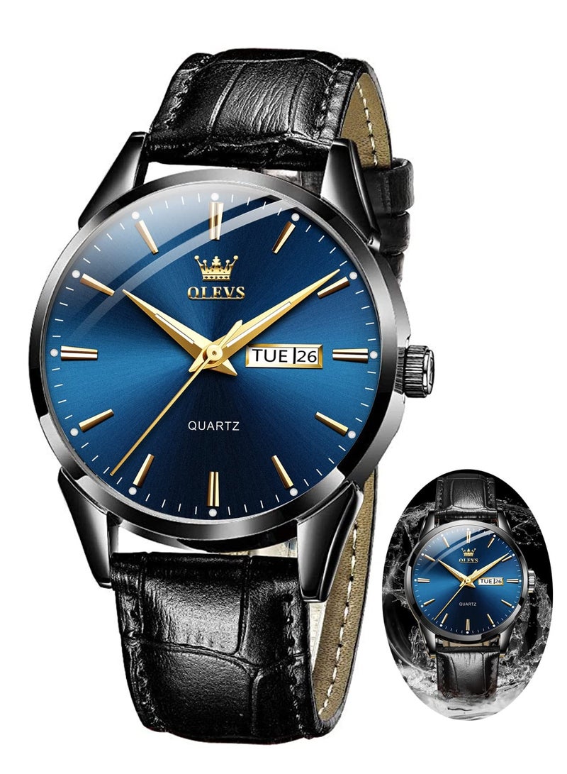 OLEVS Watches for Men Quartz Analog Water Resistant Leather Watch 6898 - Image 1