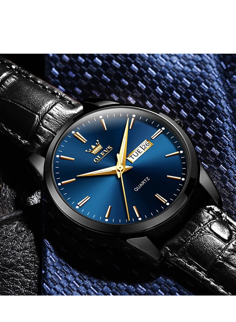 OLEVS Watches for Men Quartz Analog Water Resistant Leather Watch 6898 - Image 5