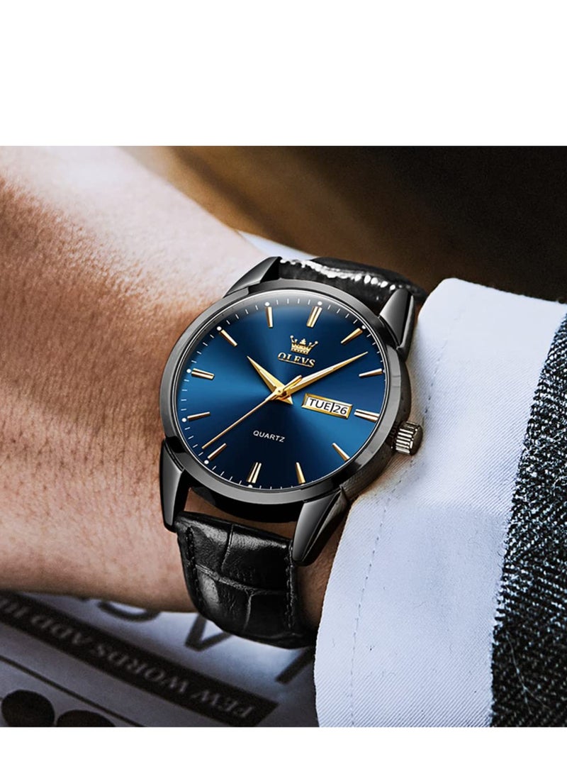 OLEVS Watches for Men Quartz Analog Water Resistant Leather Watch 6898 - Image 2