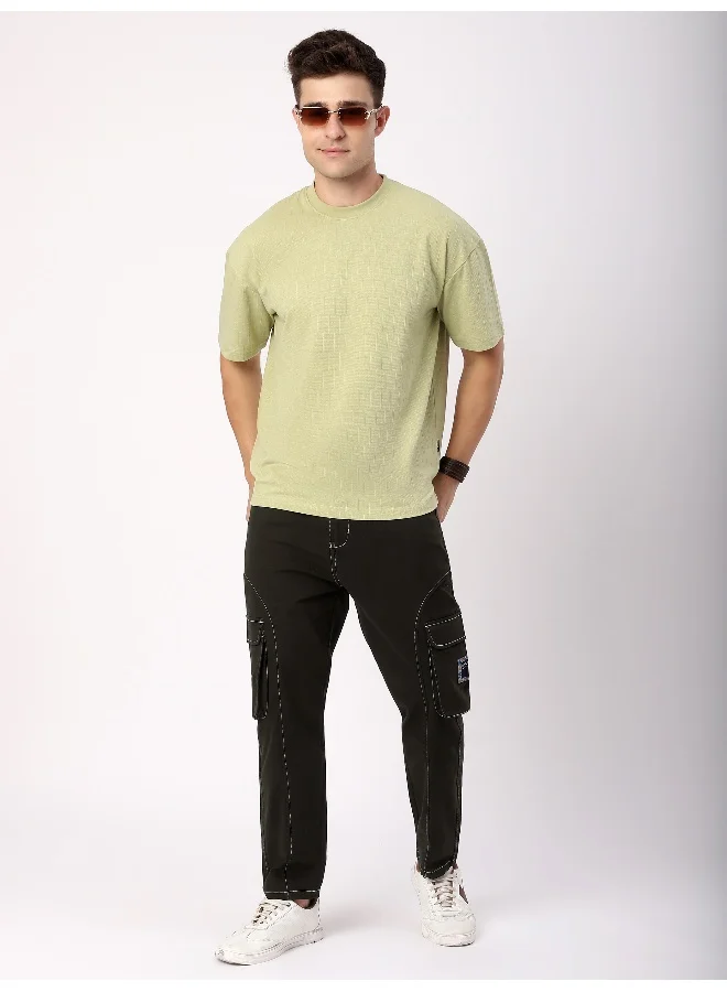 Beyoung Dark Brown Cut And Sew Contrast Stitch Cargo Pants
