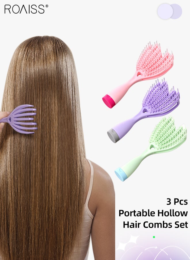 roaiss 3Pcs Massage Hair Brush Hair Comb, Elastic Hollow Hair Scalp Massage Comb Detangling Brush, Curled Ventilated Volumizing Comb, Curling Brush, Easy Styling, Built-in Mirrored Handle, Wet and Dry Use  - Image 1
