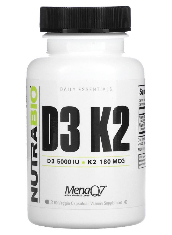 NutraBio كبسولات د3 ك2 60 نباتية