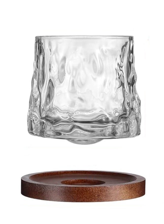 Vitacelli Rotatable Tumbler Crystal Glass Cups,160ML Drinking Glasses with Creative Walnut Coasters - Image 1