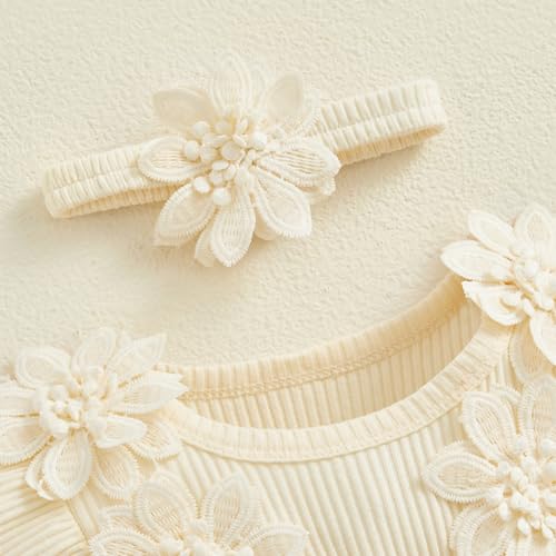 ZAXARRA Infant Baby Girl Lace Romper Baby Tulle Dress Romper Flowers Bodysuit Spring Summer Festival Clothes with Headband (Apricot, 0-3 Months) - Image 4