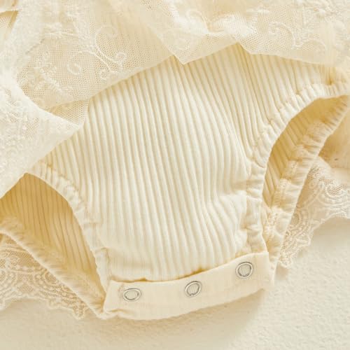 ZAXARRA Infant Baby Girl Lace Romper Baby Tulle Dress Romper Flowers Bodysuit Spring Summer Festival Clothes with Headband (Apricot, 0-3 Months) - Image 5