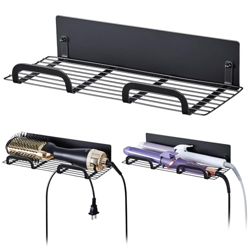 WAYASI Straighteners Holder Wall Mounted Metal Hair Dryer Holder for Curling Wands Accessories Adhesive Curling Iron Holder Hair Tool Organizer for Vanity Bathroom Barber Shops Black - Image 1