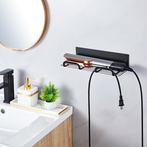 WAYASI Straighteners Holder Wall Mounted Metal Hair Dryer Holder for Curling Wands Accessories Adhesive Curling Iron Holder Hair Tool Organizer for Vanity Bathroom Barber Shops Black - Image 3