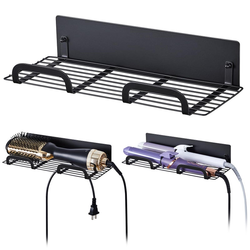 WAYASI Straighteners Holder Wall Mounted Metal Hair Dryer Holder for Curling Wands Accessories Adhesive Curling Iron Holder Hair Tool Organizer for Vanity Bathroom Barber Shops Black - Image 2