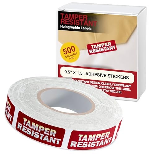 Safety Supply Mart ملصقات هولوجرافية مقاومة للتلاعب، 0.5" × 1.5" ملصقات لاصقة في ورق هولوجرافي 1 لون (أحمر) مطبوعة، ختم أمان واضح للتلاعب 500 ملصق لكل لفة - Image 1