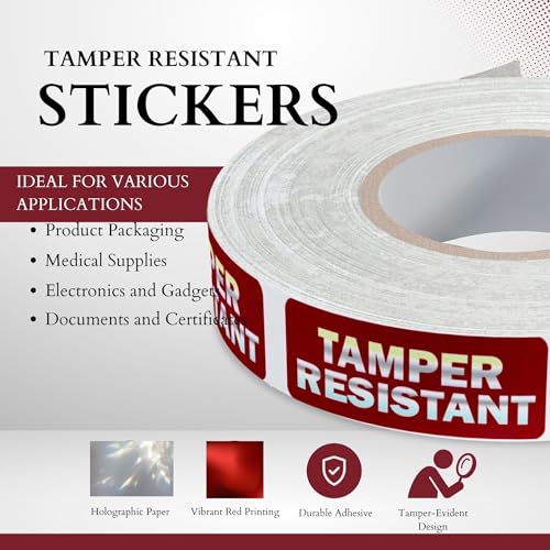 Safety Supply Mart ملصقات هولوجرافية مقاومة للتلاعب، 0.5" × 1.5" ملصقات لاصقة في ورق هولوجرافي 1 لون (أحمر) مطبوعة، ختم أمان واضح للتلاعب 500 ملصق لكل لفة - Image 2