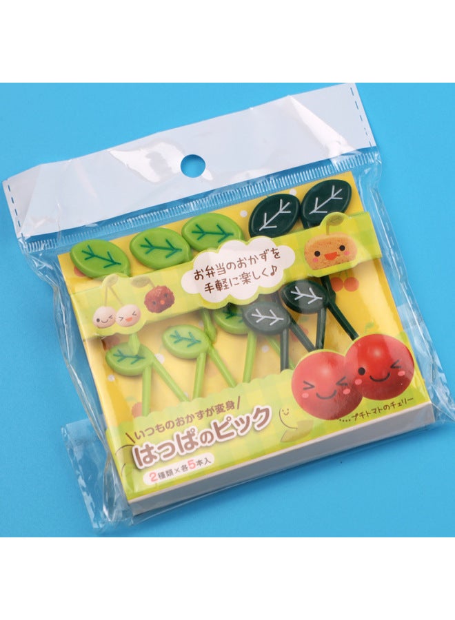 Japanese Cartoon Fruit Fork Cute Animal Fruit Fork Children Baby Special Fruit Sign Wholesale-Color:Bifurcated Leaves 10pc Fruit Fork Paper Card  - Image 1
