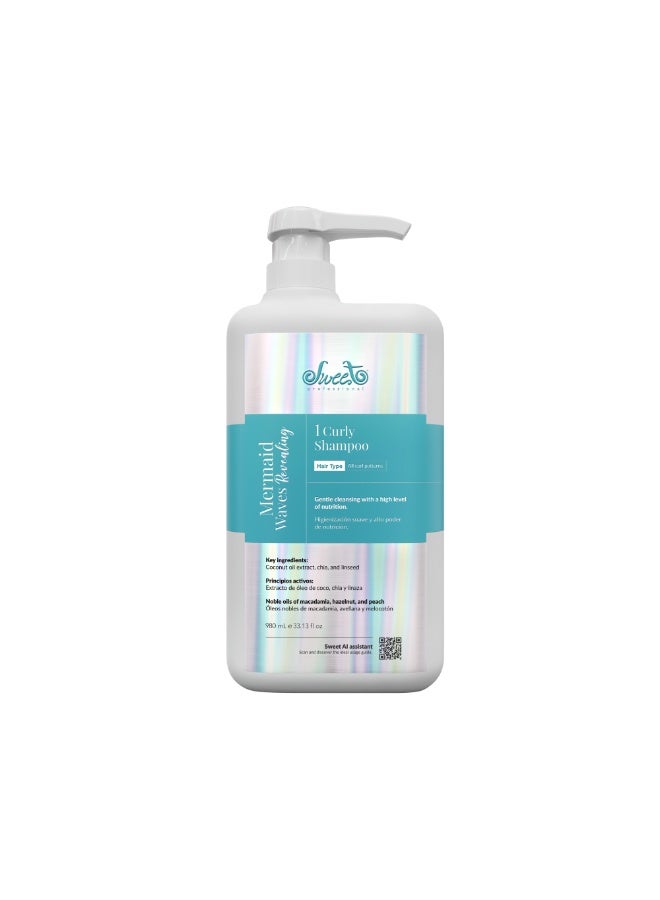 Sweet Professional Mermaid Waves Revealing Curly Shampoo 980ml – Curl Enhancing & Hydrating Shampoo for Wavy and Curly Hair, Frizz Control & Softness - Image 1