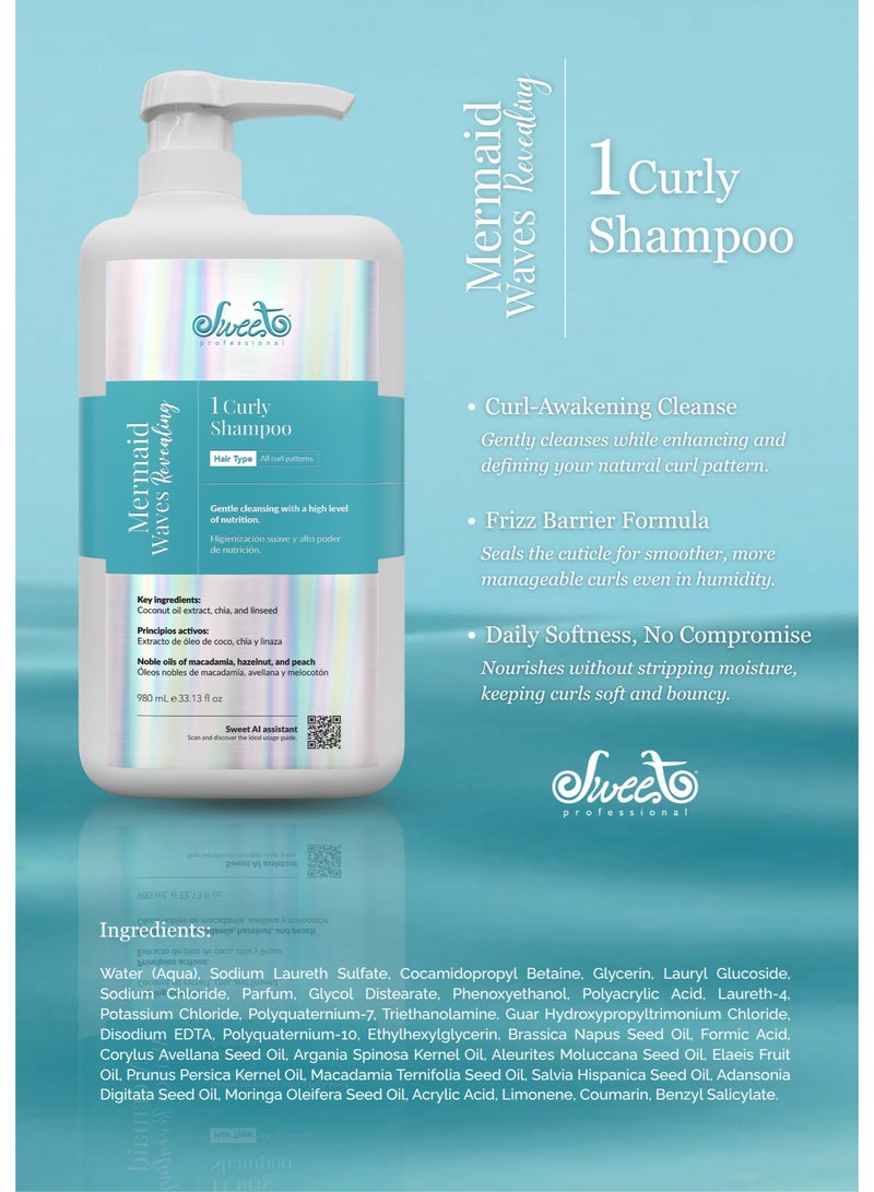 Sweet Professional Mermaid Waves Revealing Curly Shampoo 980ml – Curl Enhancing & Hydrating Shampoo for Wavy and Curly Hair, Frizz Control & Softness - Image 2