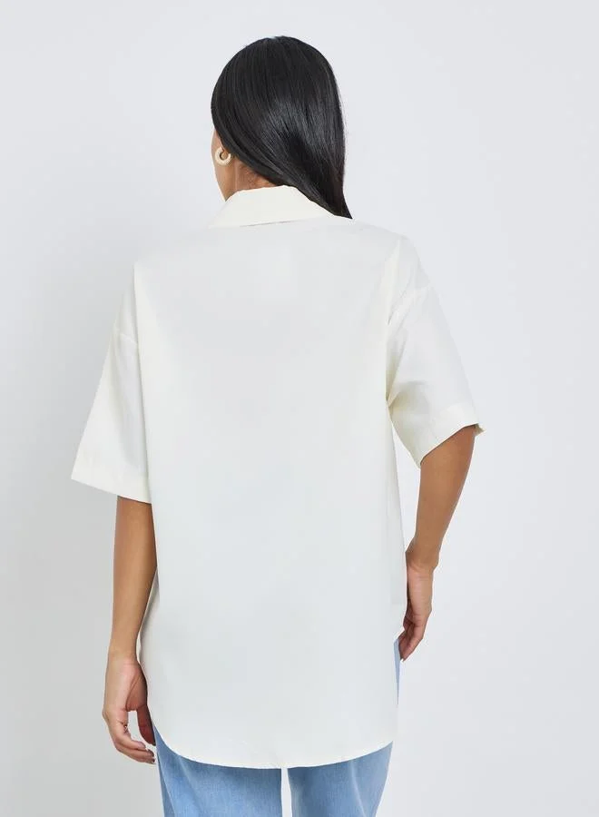 Styli Styli Solid Buttoned Spread Collar Shirt