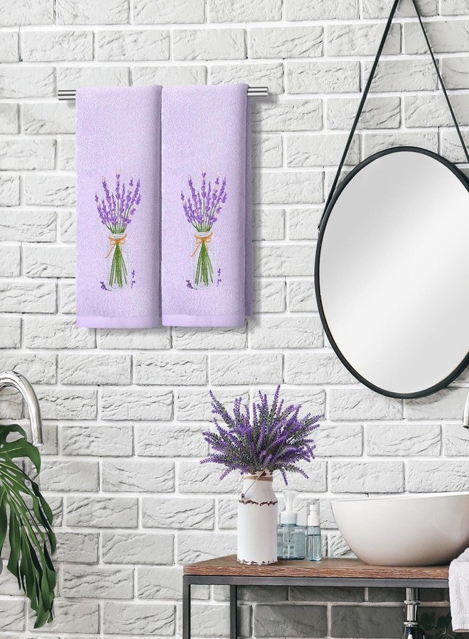 SmoothNovelty مناشف يد ناعمة من SmoothNovelty، قطعتان، بلون الخزامى، ديكور حمام أرجواني، مقاس 14×29 بوصة، مطرزة، مصنوعة من القطن بنسبة 100%، ناعمة الماصة، مناسبة لفصل الربيع والصيف، مناسبة للحمام والمطبخ - Image 3