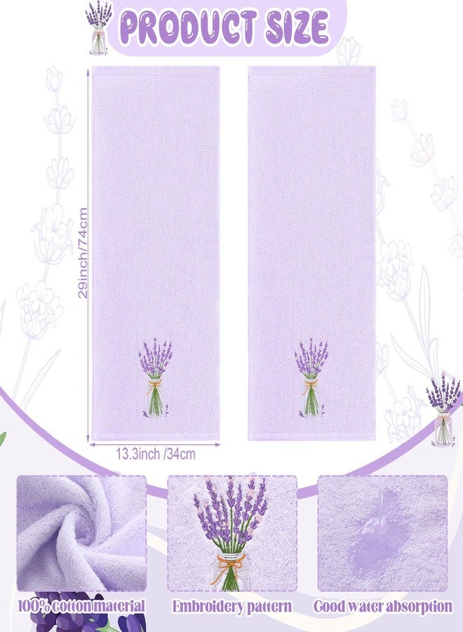 SmoothNovelty مناشف يد ناعمة من SmoothNovelty، قطعتان، بلون الخزامى، ديكور حمام أرجواني، مقاس 14×29 بوصة، مطرزة، مصنوعة من القطن بنسبة 100%، ناعمة الماصة، مناسبة لفصل الربيع والصيف، مناسبة للحمام والمطبخ - Image 2