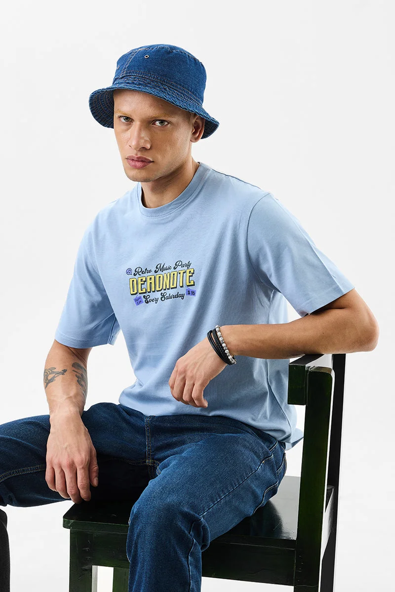 SNITCH Regular Fit Cotton Deadnote Light Blue T-Shirt