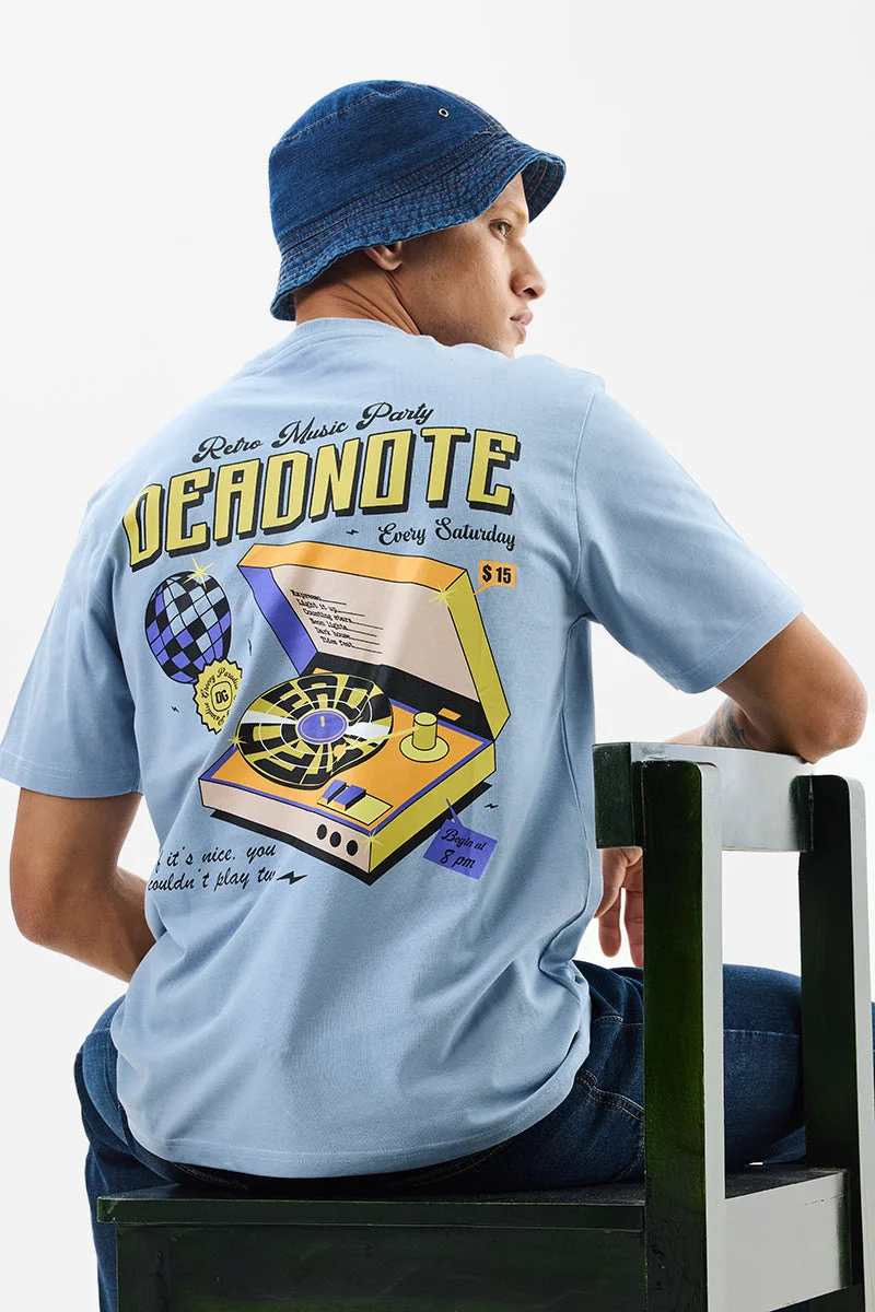 SNITCH Regular Fit Cotton Deadnote Light Blue T-Shirt