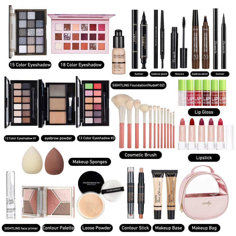 SIGHTLING All In One Makeup Kit, Travel Makeup Kit, Makeup Gift Set, Makeup Kit for Women Full Kit, Makeup Bundle Includes Foundation Eyeshadow Palette Lipstick Eyeliner Mascara Contour Stick Cosmetic Brush Set - Image 2