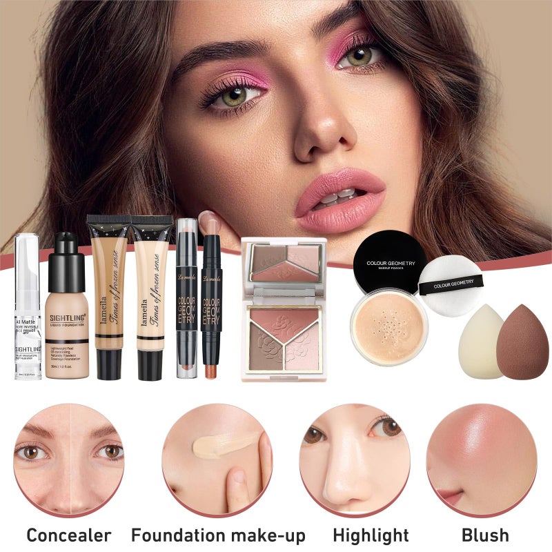 SIGHTLING All In One Makeup Kit, Travel Makeup Kit, Makeup Gift Set, Makeup Kit for Women Full Kit, Makeup Bundle Includes Foundation Eyeshadow Palette Lipstick Eyeliner Mascara Contour Stick Cosmetic Brush Set - Image 4