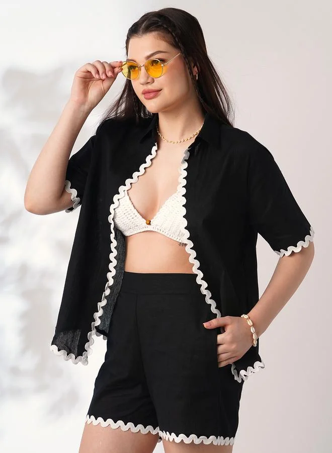 globus Globus Black Lace Insert Shirt and Shorts Co-Ords