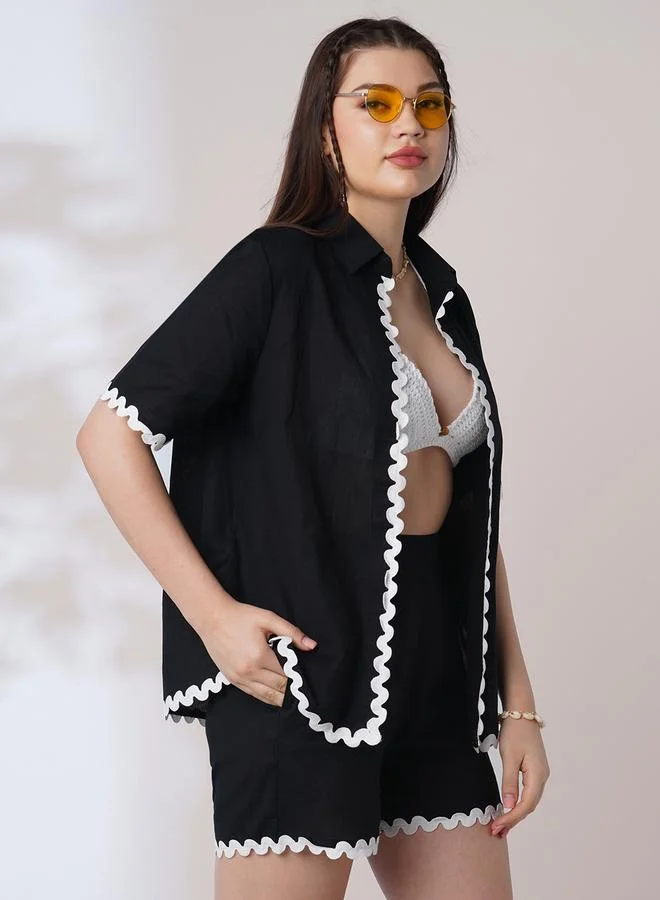 globus Globus Black Lace Insert Shirt and Shorts Co-Ords