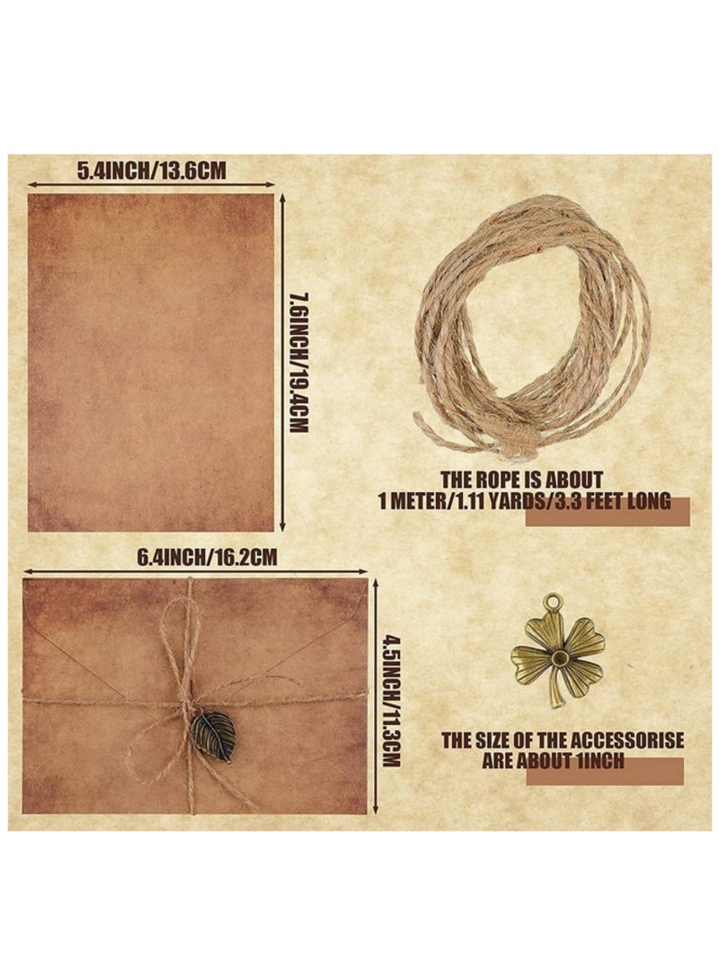 Generic 5 Set Vintage Stationary Paper and Envelope Antique Style A5 Writing Paper Old Style Envelope with Pendant Charms Rope for Festival Holiday Wedding Birthday Party Decor  - Image 2