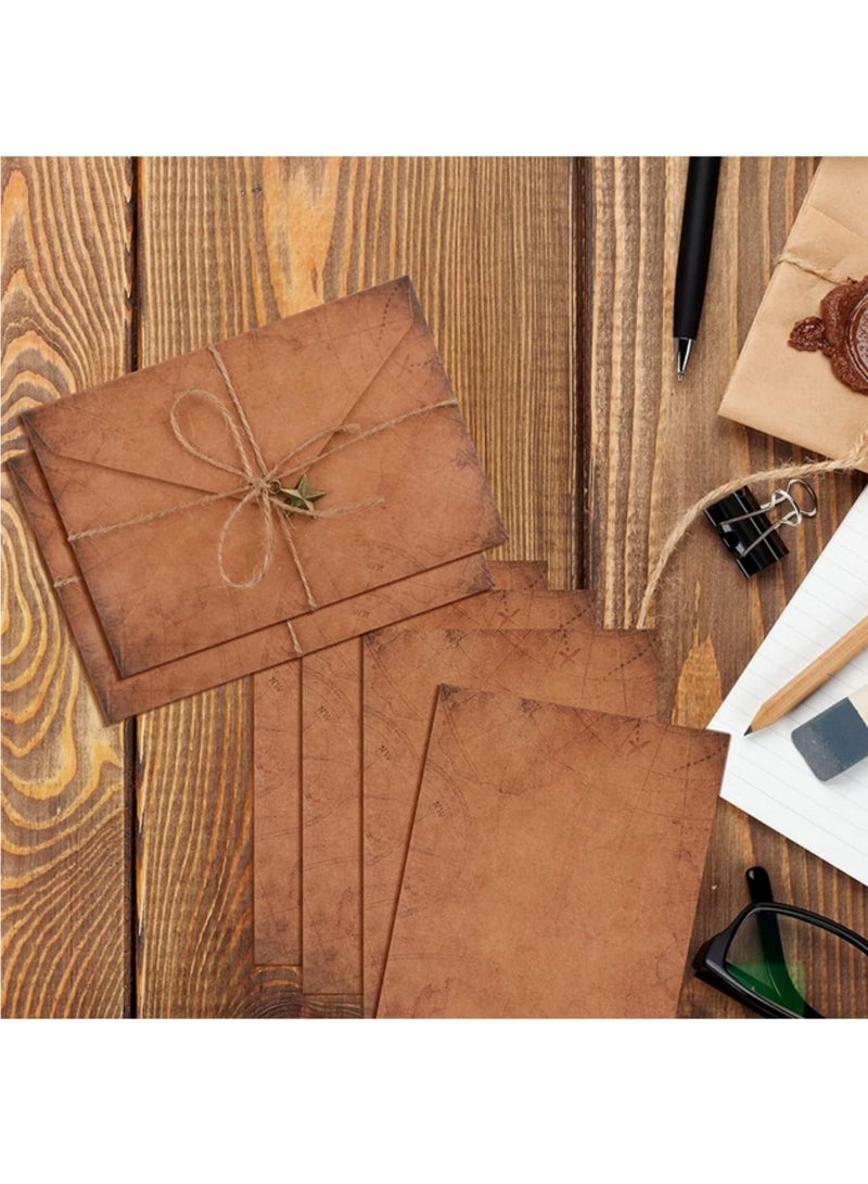 Generic 5 Set Vintage Stationary Paper and Envelope Antique Style A5 Writing Paper Old Style Envelope with Pendant Charms Rope for Festival Holiday Wedding Birthday Party Decor  - Image 3