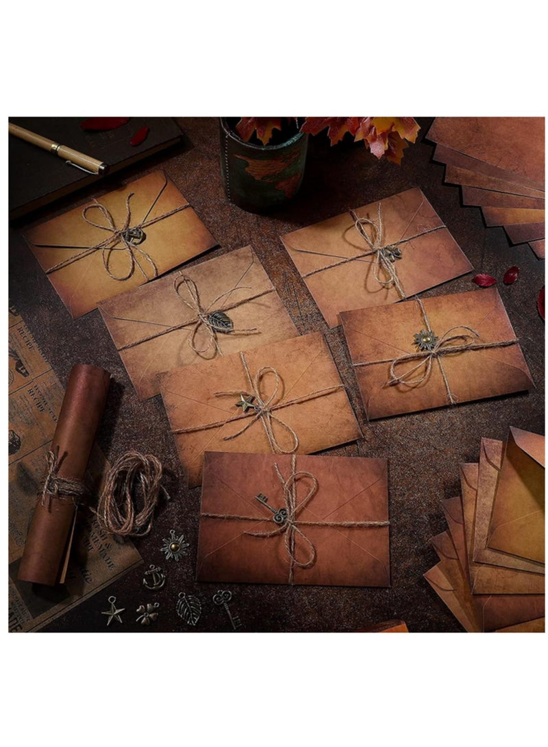 Generic 5 Set Vintage Stationary Paper and Envelope Antique Style A5 Writing Paper Old Style Envelope with Pendant Charms Rope for Festival Holiday Wedding Birthday Party Decor  - Image 4