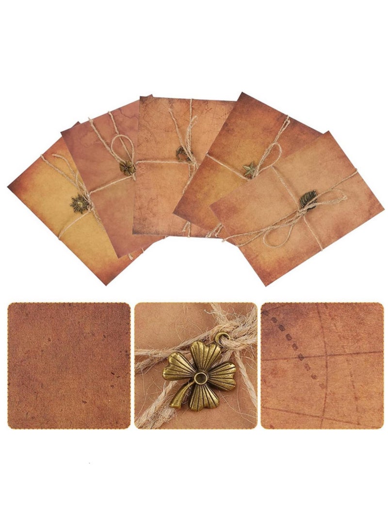 Generic 5 Set Vintage Stationary Paper and Envelope Antique Style A5 Writing Paper Old Style Envelope with Pendant Charms Rope for Festival Holiday Wedding Birthday Party Decor  - Image 1