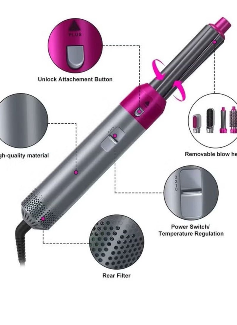 Generic - 5-in-1 Hot Air Hair Dryer and Curler Tool Set – Multi-Function Hair Styler for Drying, Curling, Straightening, Volumizing, and Smoothing with Interchangeable Attachments - Image 1
