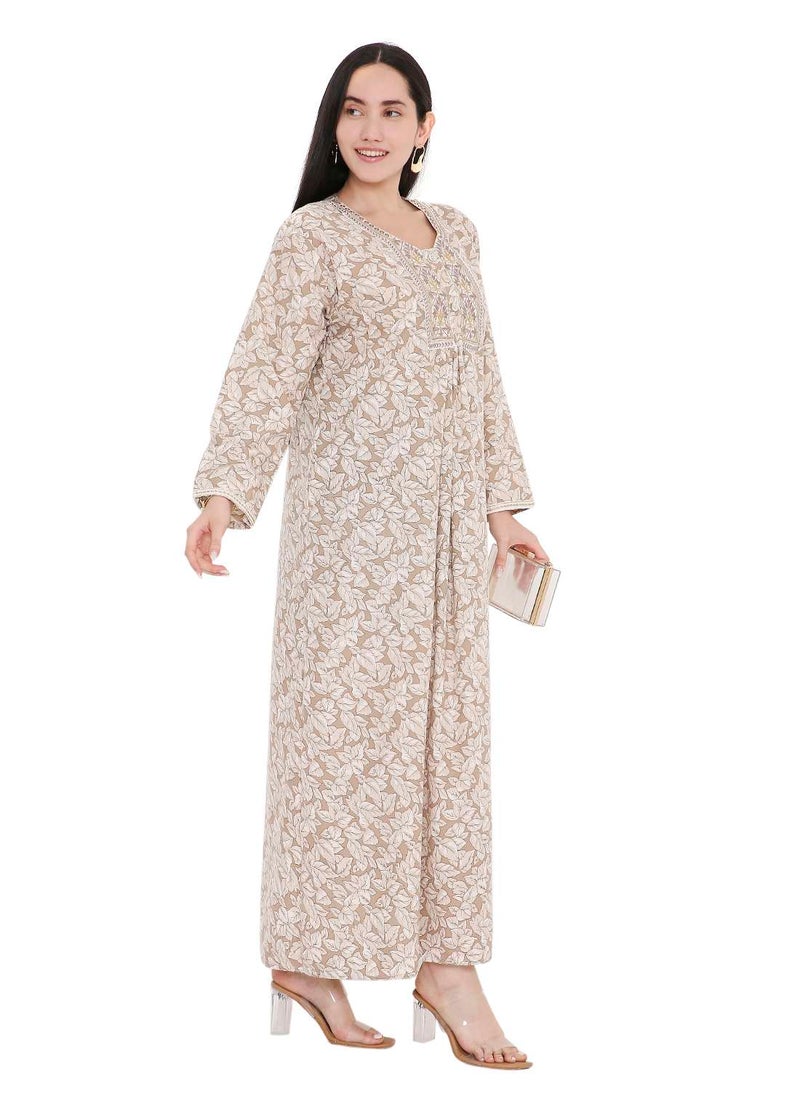HANA & SARA ELEGANT FARASHA WITH UNIQUE THREAD EMBROIDERY AND STYLISH PRINTED MODEST ARABIC KAFTAN JALABIYA DRESS  - Image 1