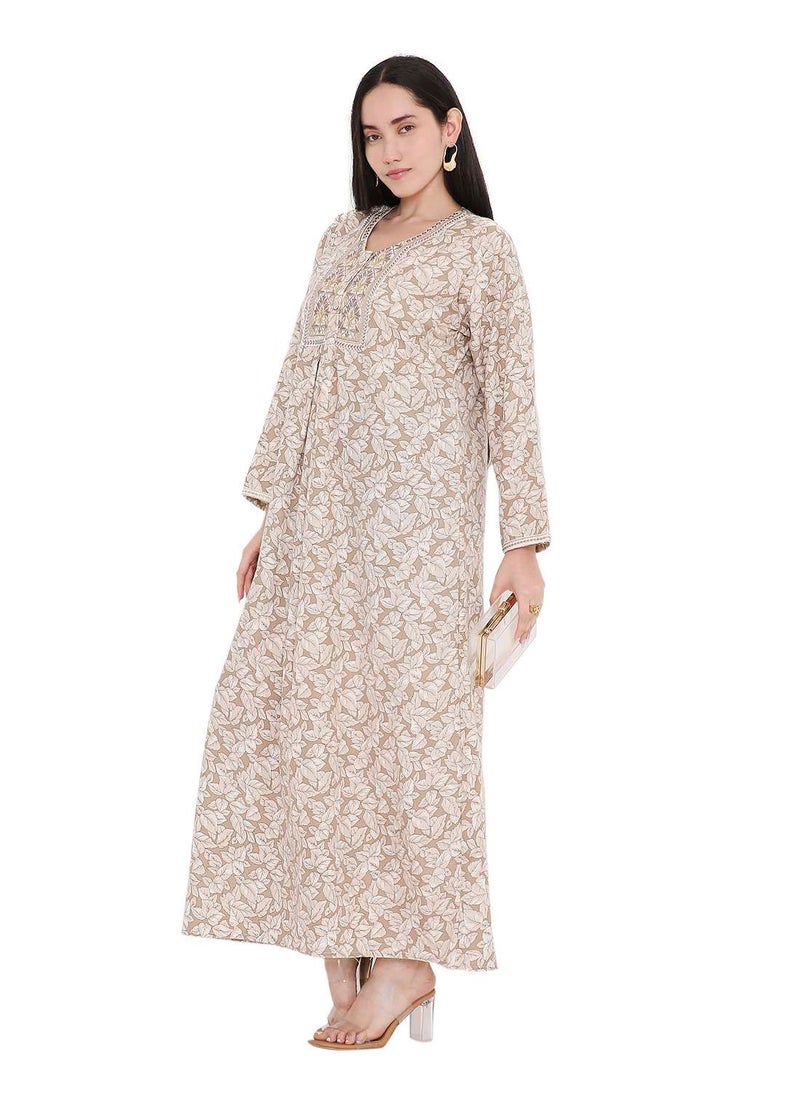 HANA & SARA ELEGANT FARASHA WITH UNIQUE THREAD EMBROIDERY AND STYLISH PRINTED MODEST ARABIC KAFTAN JALABIYA DRESS  - Image 5