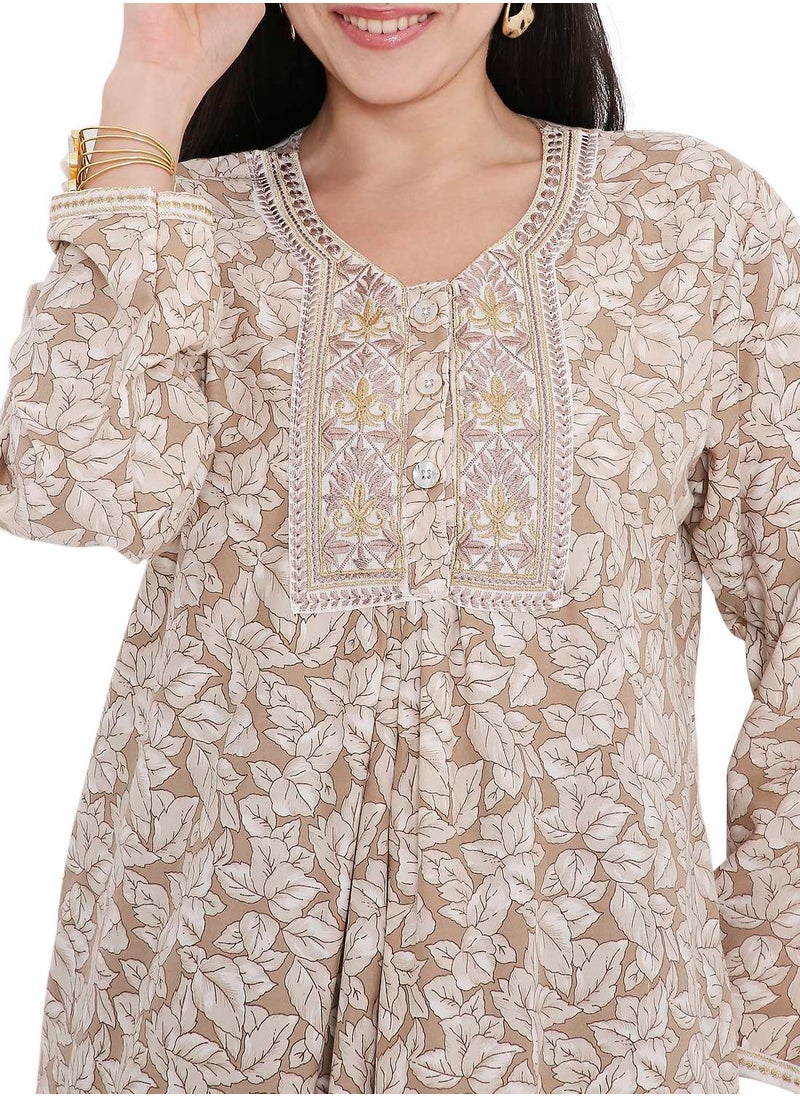 HANA & SARA ELEGANT FARASHA WITH UNIQUE THREAD EMBROIDERY AND STYLISH PRINTED MODEST ARABIC KAFTAN JALABIYA DRESS  - Image 3