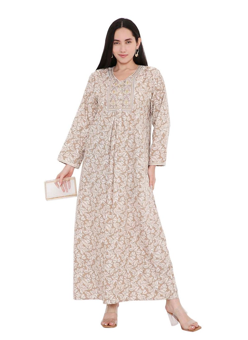HANA & SARA ELEGANT FARASHA WITH UNIQUE THREAD EMBROIDERY AND STYLISH PRINTED MODEST ARABIC KAFTAN JALABIYA DRESS  - Image 4