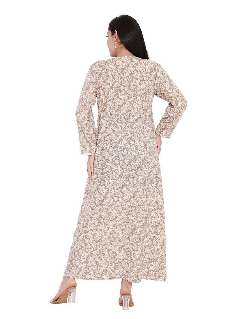 HANA & SARA ELEGANT FARASHA WITH UNIQUE THREAD EMBROIDERY AND STYLISH PRINTED MODEST ARABIC KAFTAN JALABIYA DRESS  - Image 2
