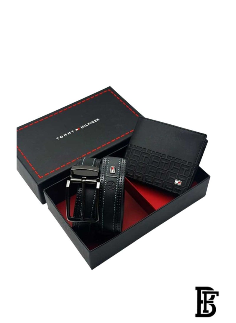 تومي هيلفيغر سبورت طقم هدية رجالي تومي هيلفيغر محفظة جلدية وحزام أسود / بني - أسود