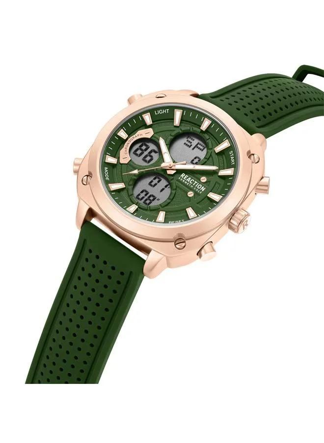 كينيث كول ريأكشن Green Dial Green Silicone Strap Analog-digital Watch for Men, 47mm