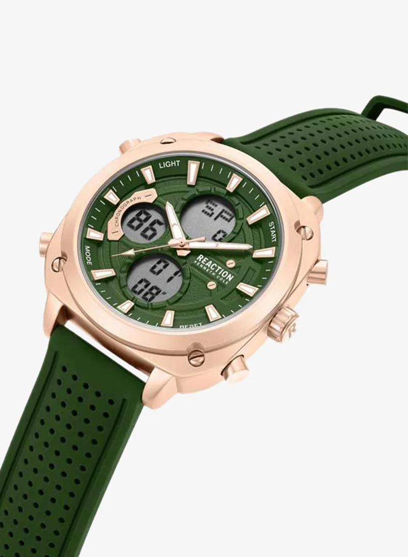 كينيث كول ريأكشن Green Dial Green Silicone Strap Analog-digital Watch for Men, 47mm