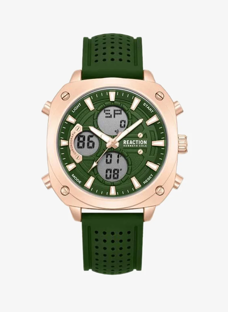كينيث كول ريأكشن Green Dial Green Silicone Strap Analog-digital Watch for Men, 47mm