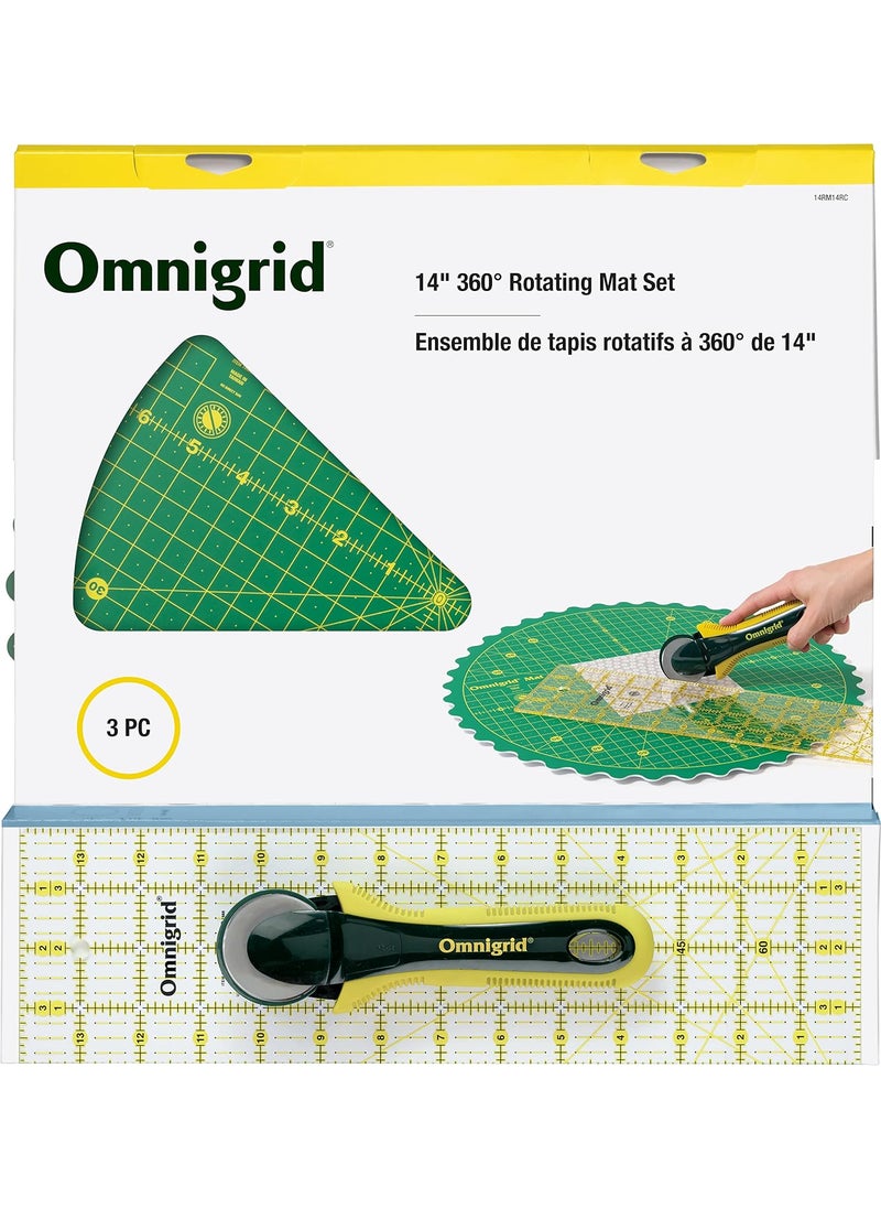 Omnigrid Omnigrid 14 360 Rotating SelfHealing Cutting Mat Ruler and Rotary Cutter Quilting Set Green  - Image 1
