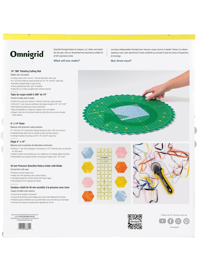 Omnigrid Omnigrid 14 360 Rotating SelfHealing Cutting Mat Ruler and Rotary Cutter Quilting Set Green  - Image 2