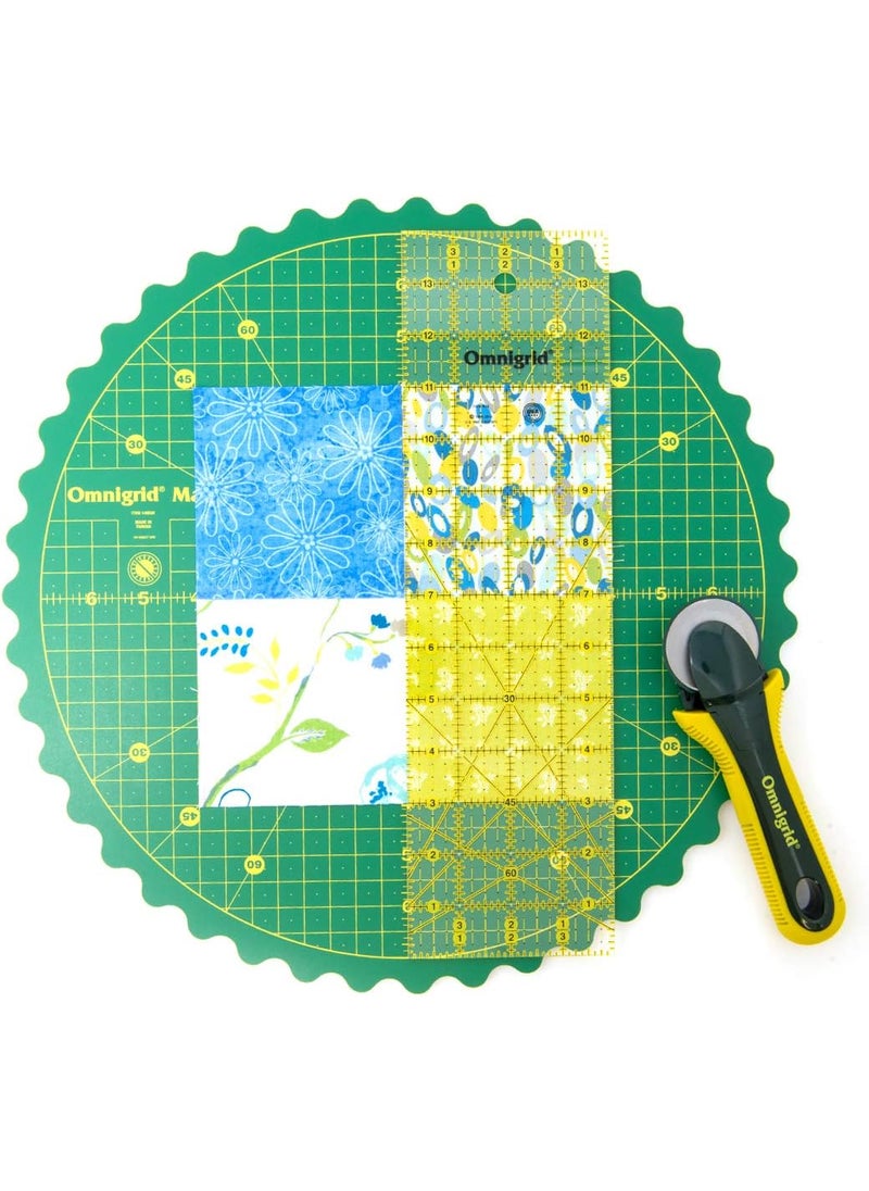 Omnigrid Omnigrid 14 360 Rotating SelfHealing Cutting Mat Ruler and Rotary Cutter Quilting Set Green  - Image 4