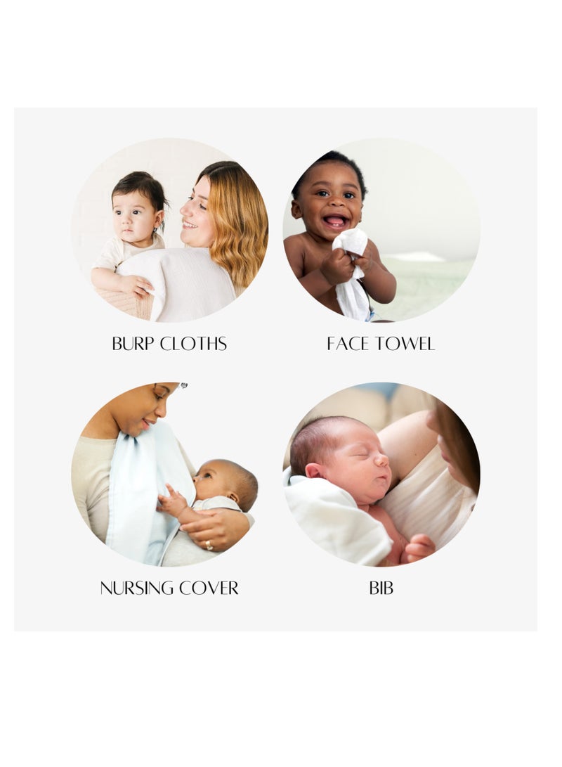 Joley Set of 6- 100% Cotton Burp & Bib Cloth White - Image 4