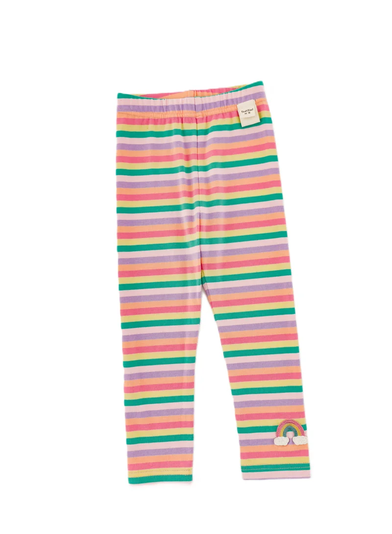 Yoehyaul Girls Rainbow Striped Leggings – Colorful Stretchy Cotton-Feel Full-Length Leggings with Elastic Waistband